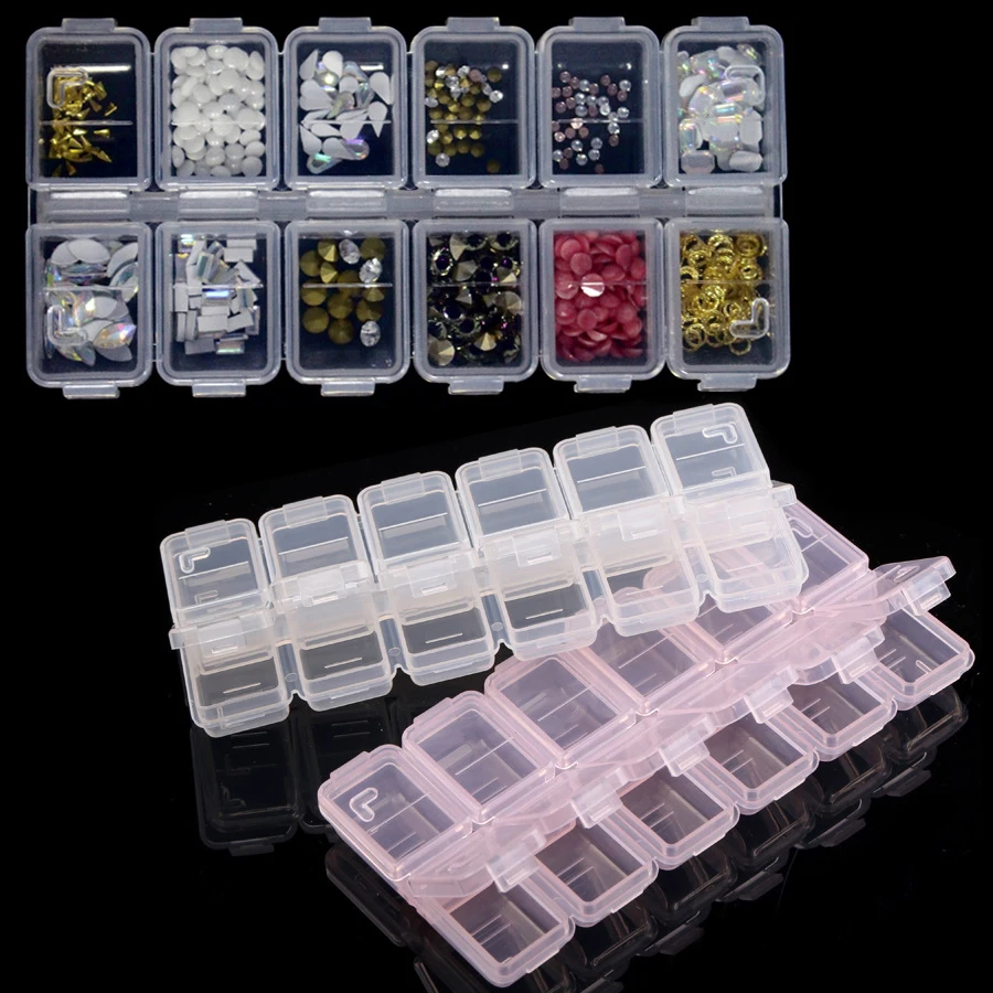 Token Tray Organizer - 12칸 플라스틱 라인스톤 정리함, 네일아트 도구